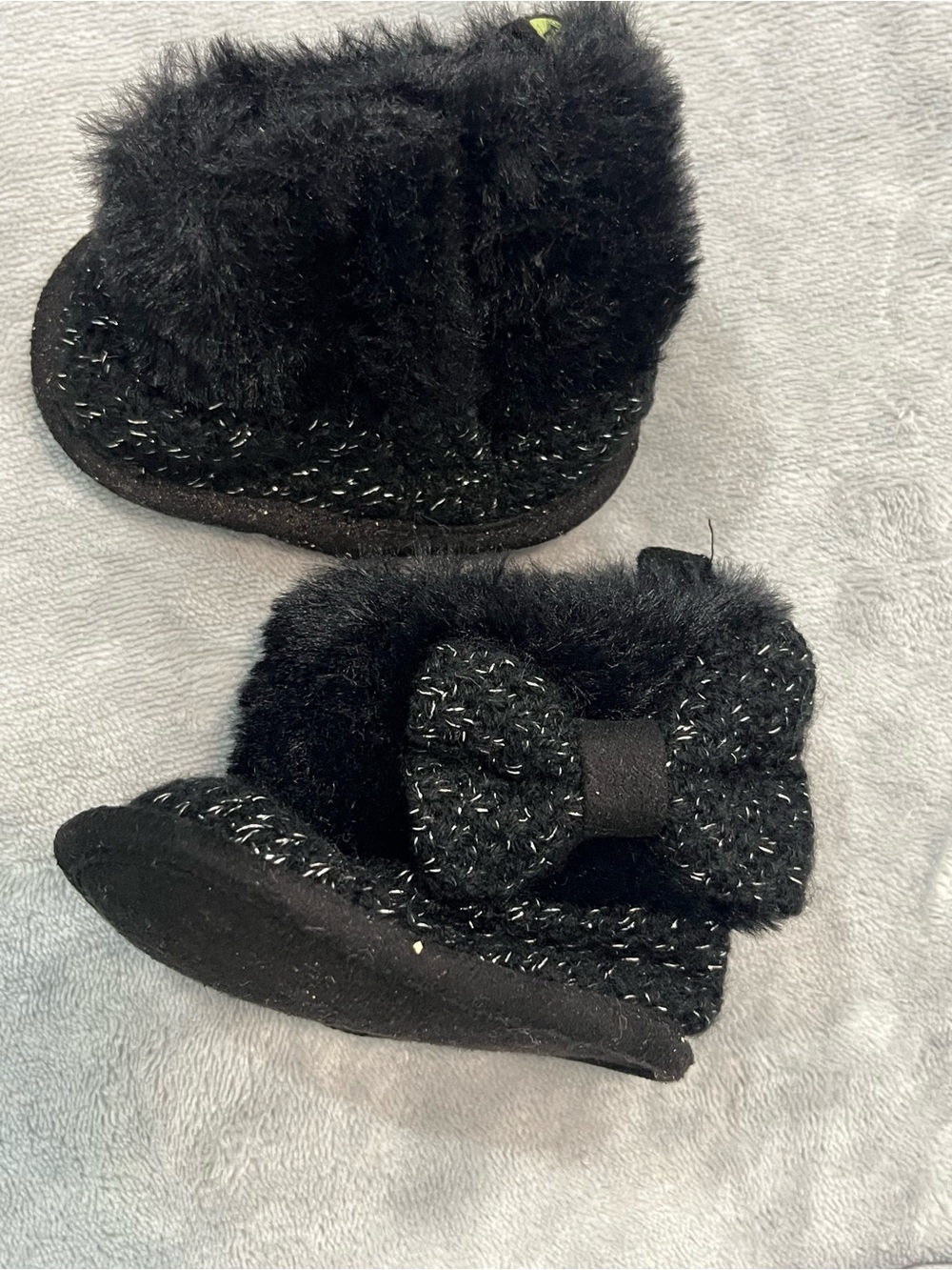 Bundle of Two Black & Pink Faux Fur Baby Booties w/ Knit Bow - Kids Accessories
